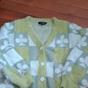 Fluffy Green And White Sweater